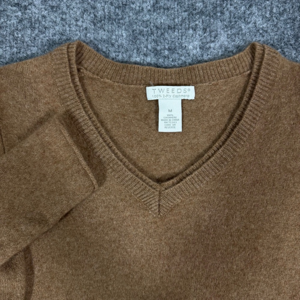 Tweeds V-Neck Sweater Women M (Fit XXS) Brown 100% 2-Ply Cashmere Luxury Soft
